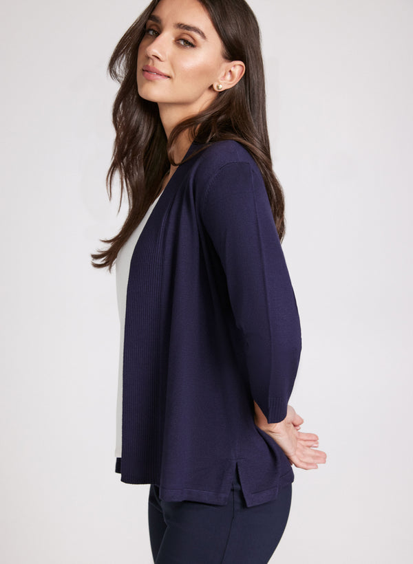 Laura Ribbed Trim Open-Front Cardigan