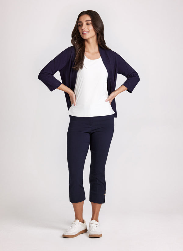 Laura Ribbed Trim Open-Front Cardigan