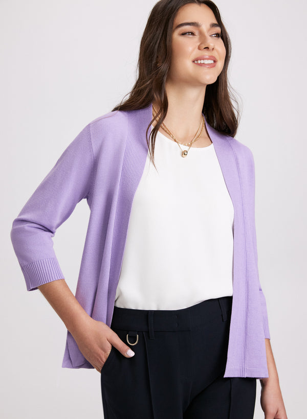 laura Ribbed Trim Open-Front Cardigan