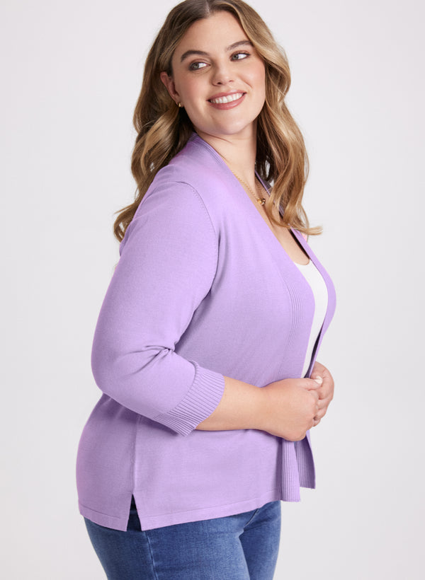 Laura Ribbed Trim Open-Front Cardigan