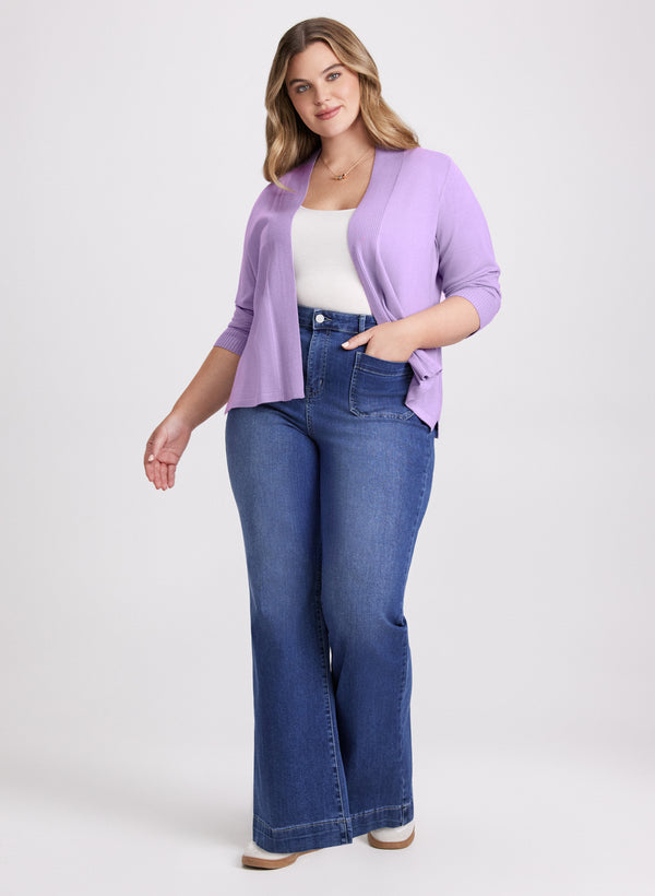 Laura Ribbed Trim Open-Front Cardigan