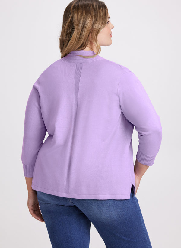 Laura Ribbed Trim Open-Front Cardigan