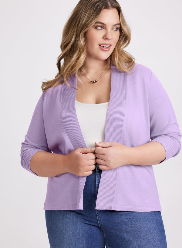 laura Ribbed Trim Open-Front Cardigan
