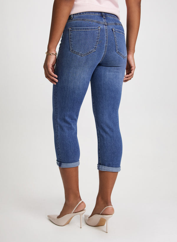Laura Rolled-Cuff Denim Capris