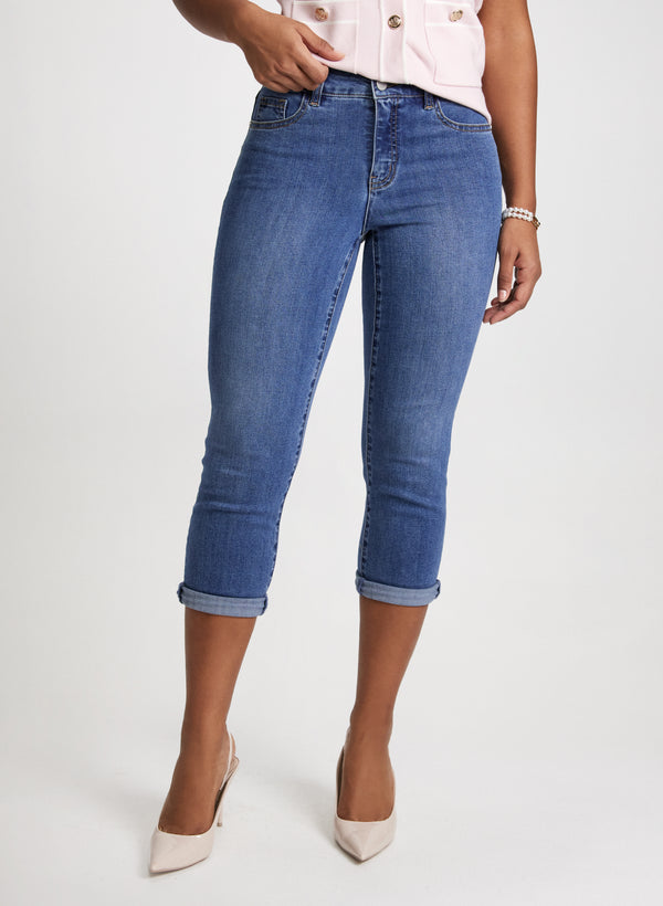 laura Rolled-Cuff Denim Capris