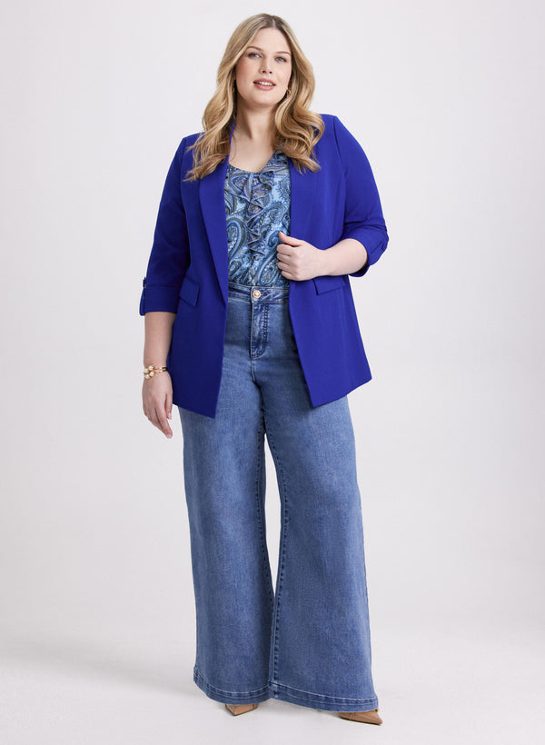 laura Rolled Sleeve Blazer & Faded Wide-Leg Jeans