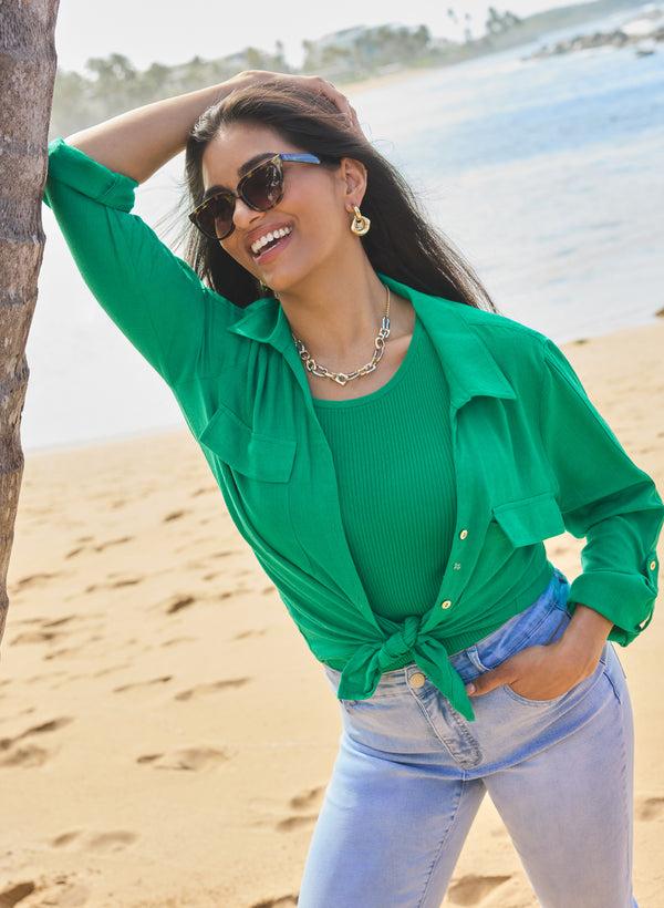 Laura Rolled Sleeves Linen Blend Blouse