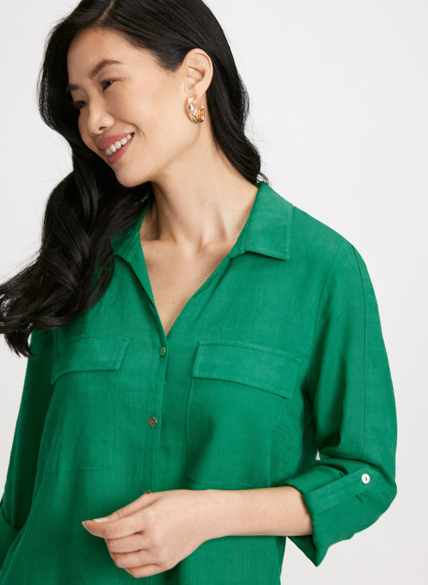 Laura Rolled Sleeves Linen Blend Blouse
