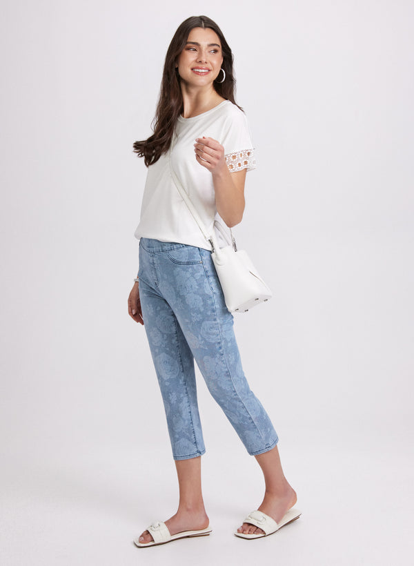 Laura Rose Print Denim Capris