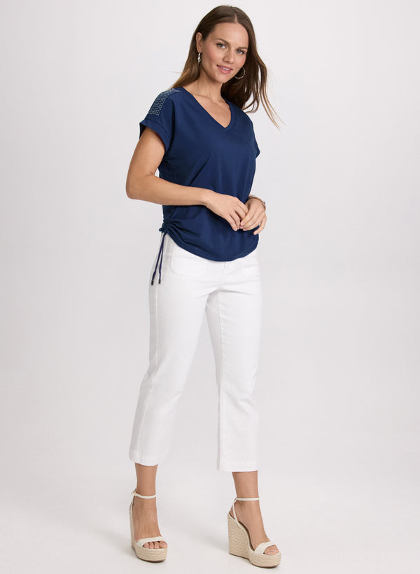 Laura Ruched Rhinestone Detail T-Shirt