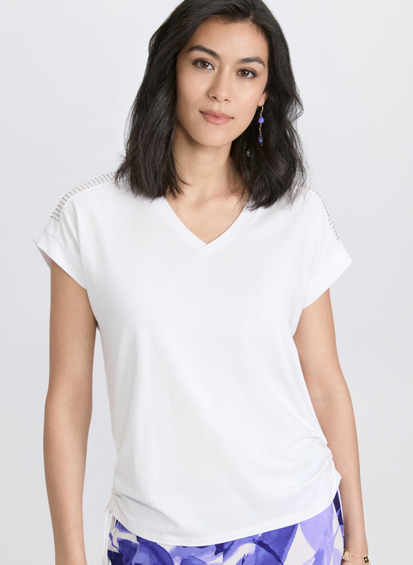 laura Ruched Rhinestone Detail T-Shirt