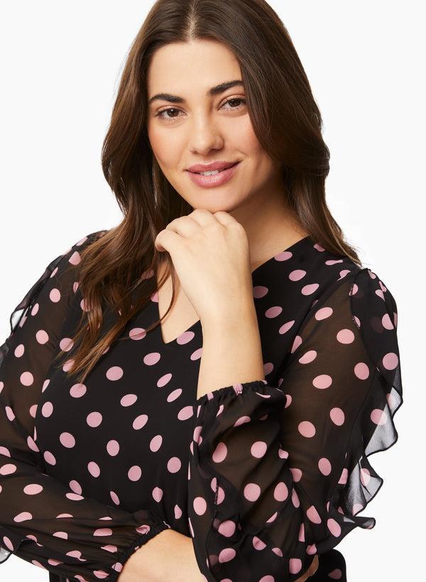 Laura Ruffle Sleeve Polka Dot Blouse