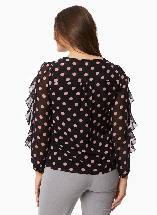 Laura Ruffle Sleeve Polka Dot Blouse
