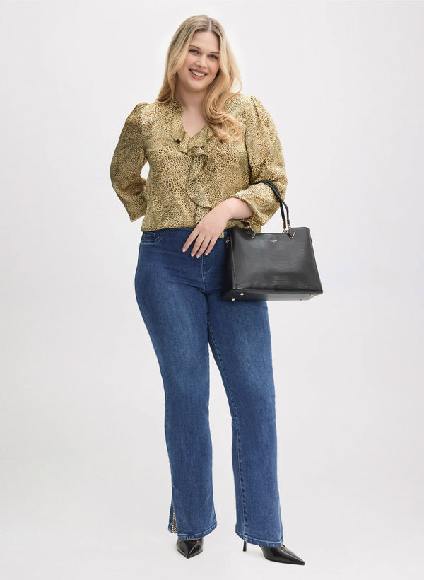 laura Ruffle Trim Blouse & Slit Hem Jeans