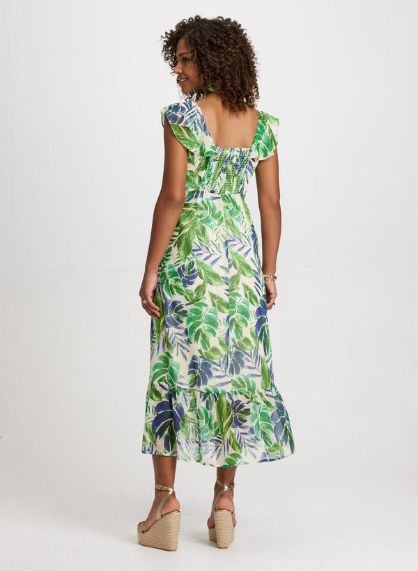 Laura Ruffled Leaf Print Maxi Dress