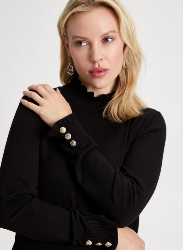 Laura Ruffled Mock Neck Sweater