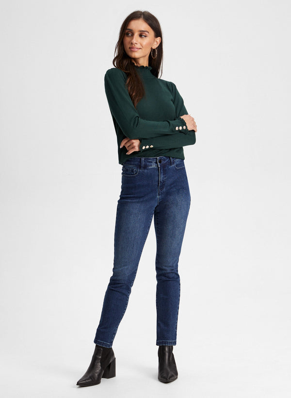 Laura Ruffled Mock Neck Sweater