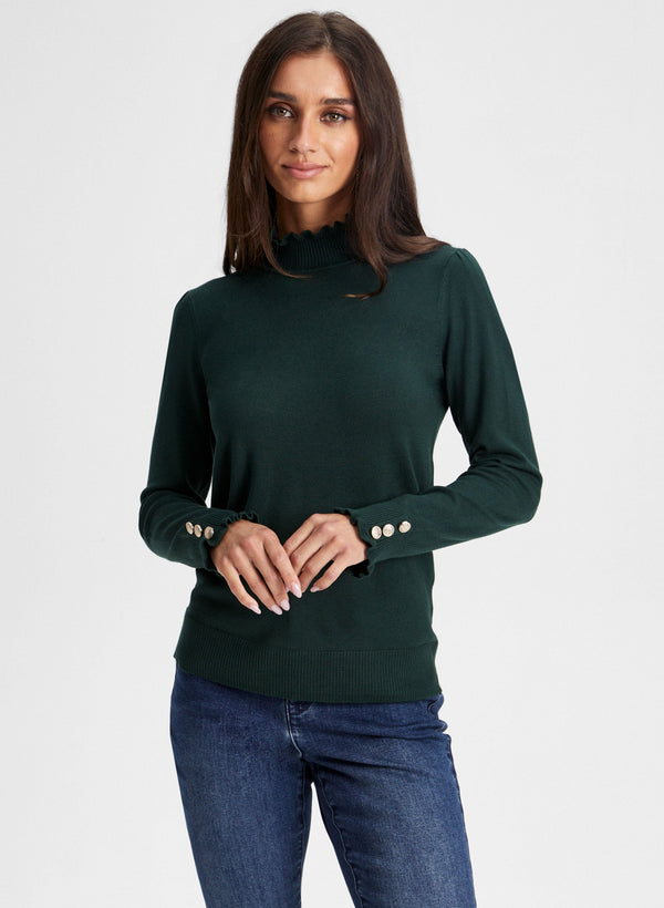 laura Ruffled Mock Neck Sweater