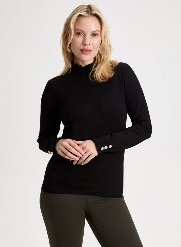 laura Ruffled Mock Neck Sweater