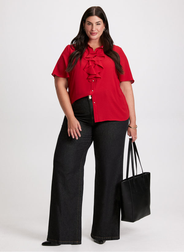 laura Ruffled Short Sleeve Blouse & Bootcut Jeans