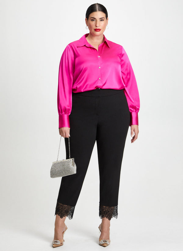 laura Satin Blouse & Lace Trim pants