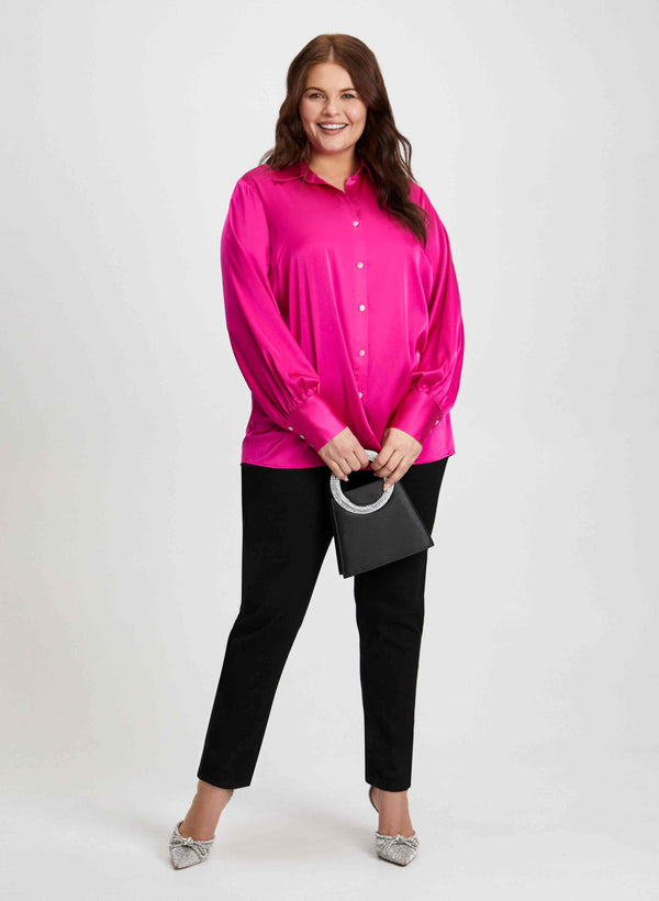 laura Satin Blouse Pants & Rhinestone Detail Jeans