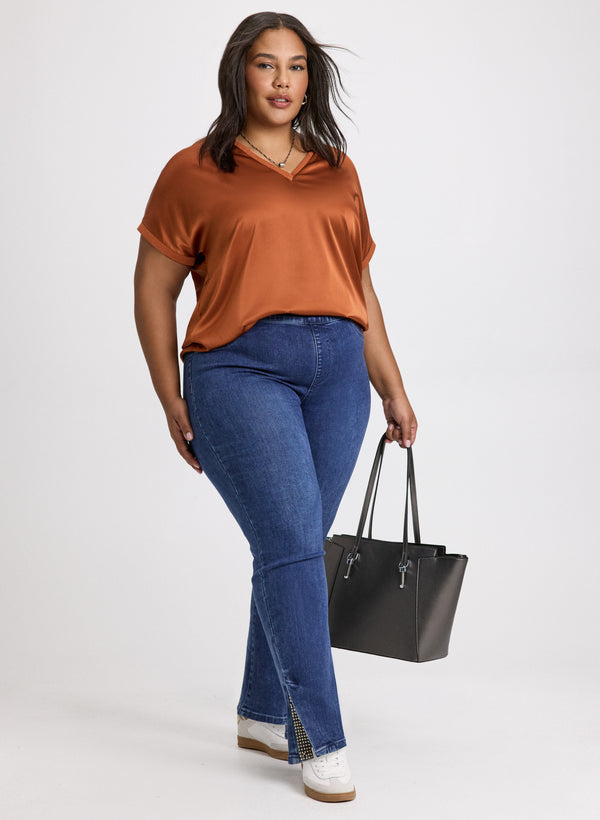 laura Satin Blouse & Pull-On Jeans