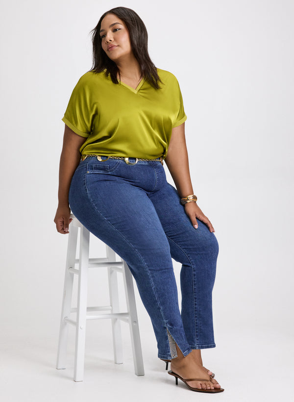 laura Satin Blouse & Pull-On Jeans