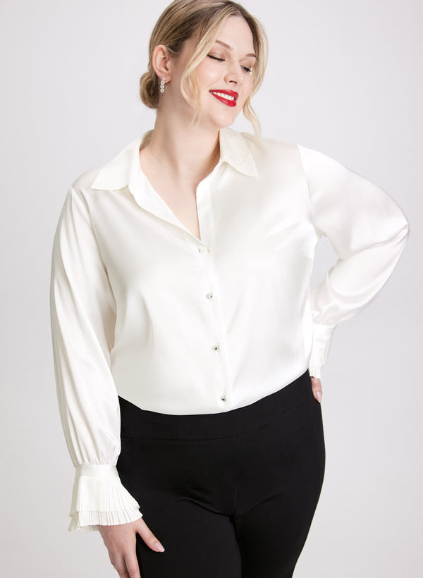 laura Satin Button-Down Blouse