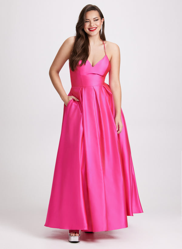 laura Satin Fit & Flare Ball Gown