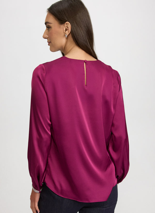 Laura Satin Jeweled Trim Blouse