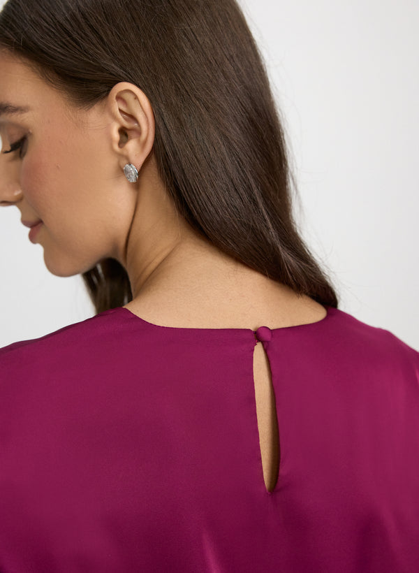 Laura Satin Jeweled Trim Blouse