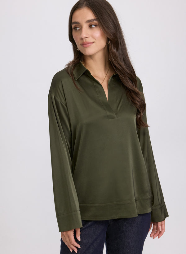 laura Satin Polo-Neck Blouse