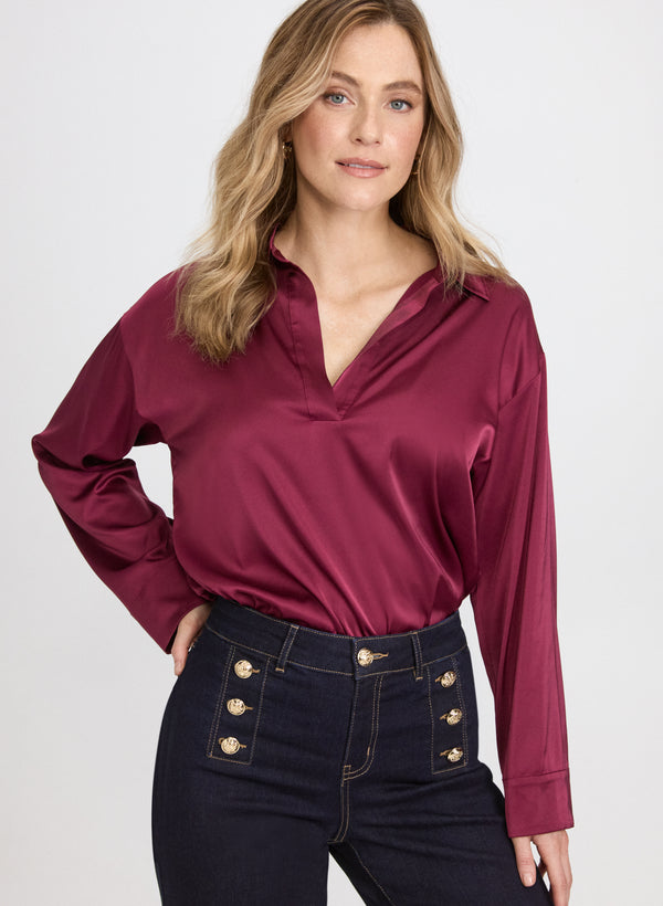 laura Satin Polo-Neck Blouse