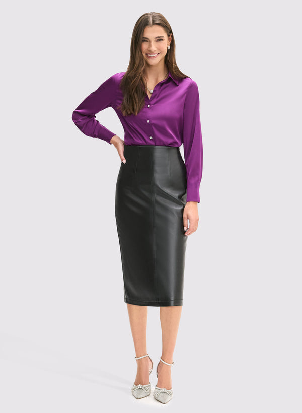 Laura Satin Rhinestone Button Blouse