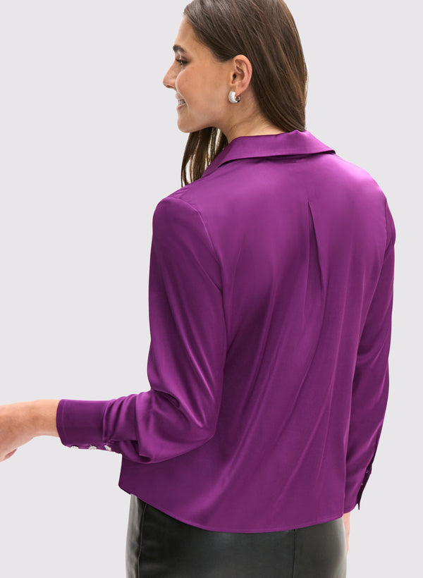 Laura Satin Rhinestone Button Blouse