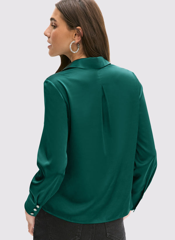 Laura Satin Rhinestone Button Blouse