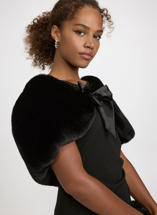 Laura Satin Tie Faux Fur Stole