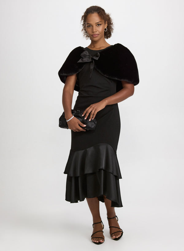 Laura Satin Tie Faux Fur Stole