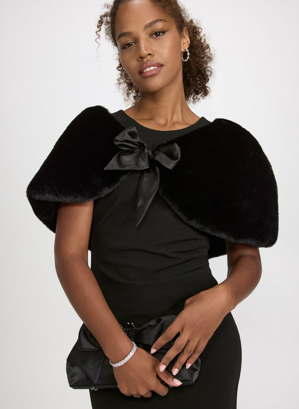 laura Satin Tie Faux Fur Stole