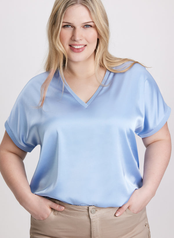 laura Satin V-Neck Blouse