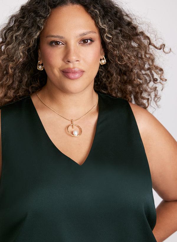 Laura Satin V-Neck Sleeveless Blouse