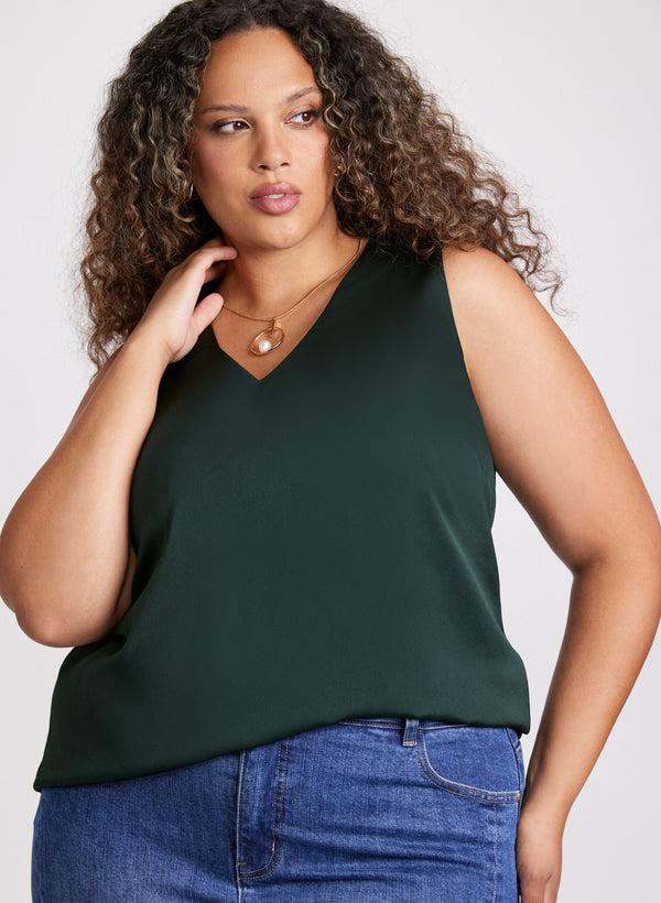 laura Satin V-Neck Sleeveless Blouse