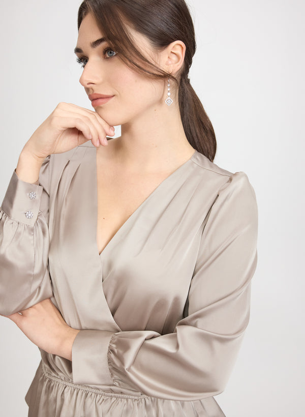 Laura Satin Wrap-Style Blouse