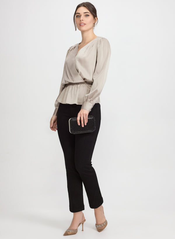 Laura Satin Wrap-Style Blouse