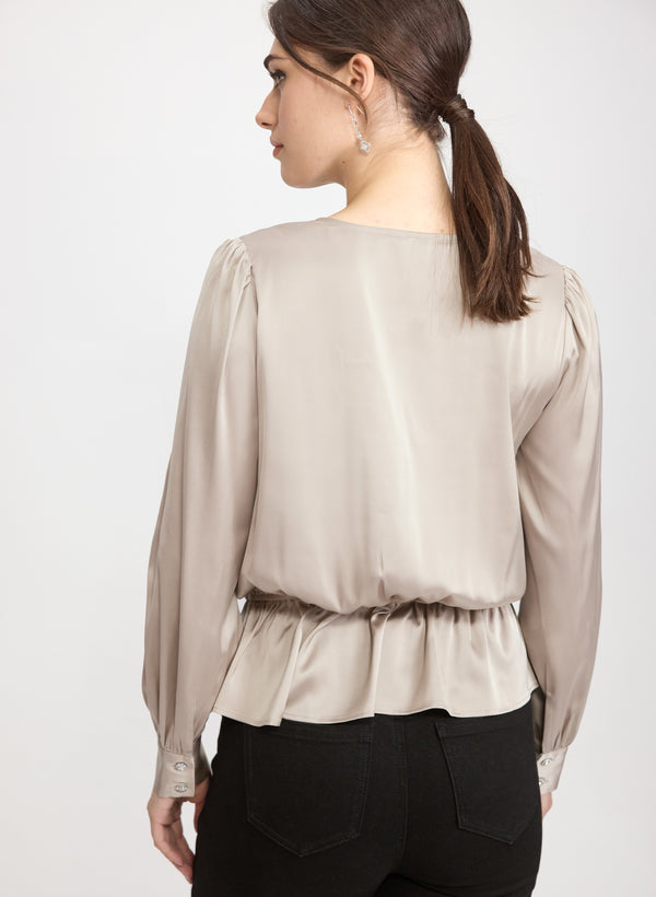 Laura Satin Wrap-Style Blouse
