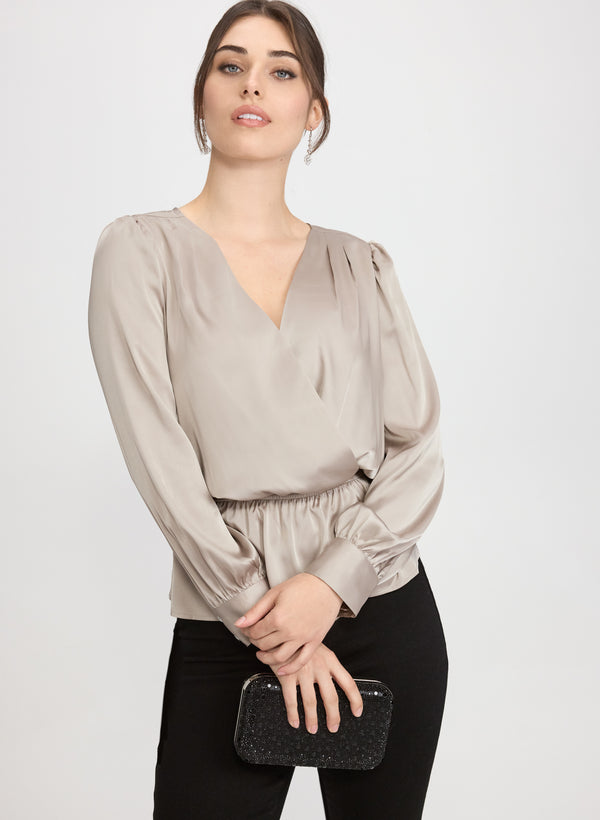 laura Satin Wrap-Style Blouse