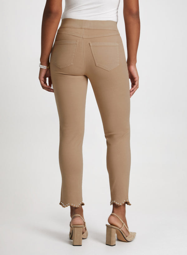 Laura Scalloped Hem Pull-On Denim Pants