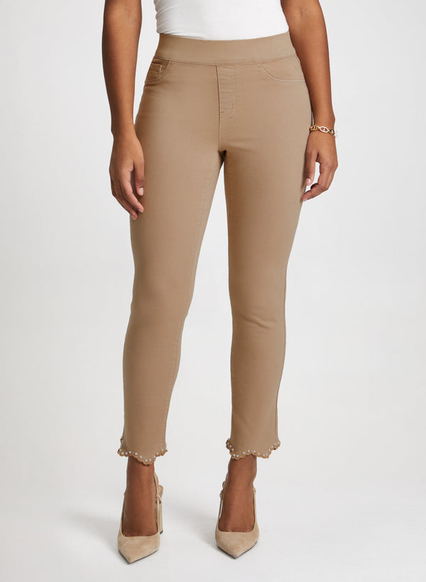 laura Scalloped Hem Pull-On Denim Pants