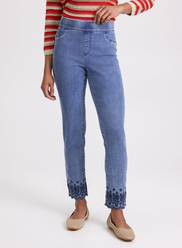 laura Scalloped Hem Straight-Leg Jeans
